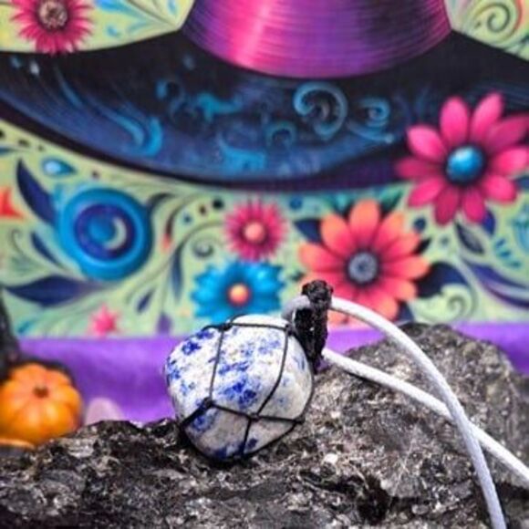 Lapis Lazuli Tumbled Gemstone Corded Pendant - Picture 4 of 7